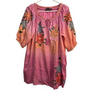 Double D Ranch Bibi Top Tassel Tie Embroidered Carousel Pink Green Tunic 1X